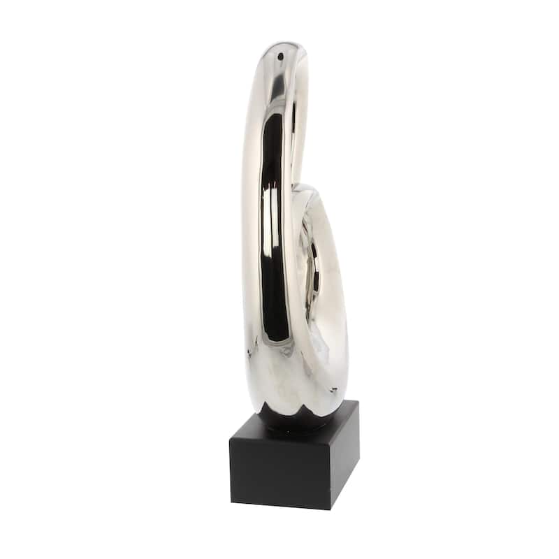 Ceramic Abstract Swirl Decorative Sculpture with Black Wooden Base - Silver or White - Roche River Decor