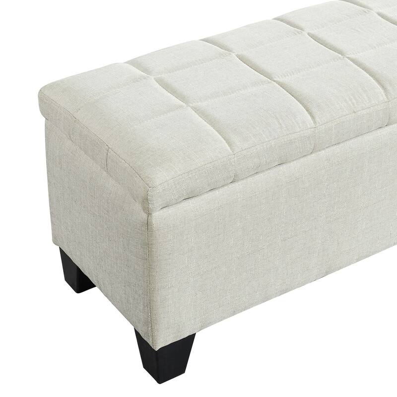 48" Beige Solid Rectangular Storage Ottoman