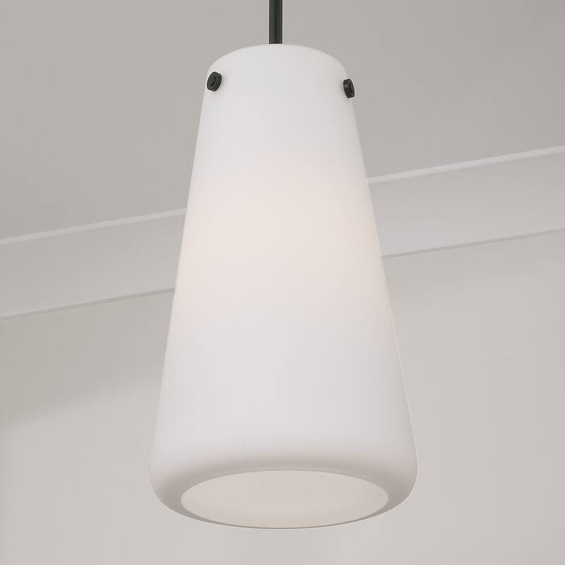 10.5" W x 18.5" H 1-Light Pendant in Matte Black with Tapered Soft White Glass - 10"W x 18.25"H