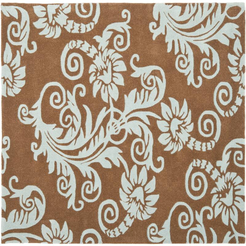 SAFAVIEH Handmade Soho Cassondra Scroll N.Z. Wool Rug - 6' Square - Light Brown/Blue