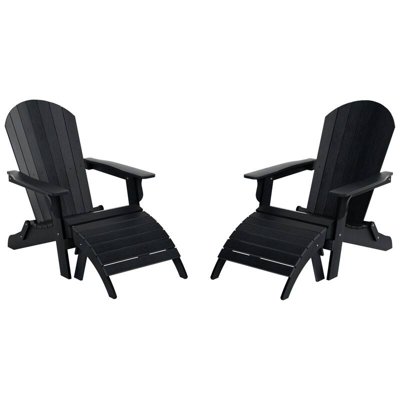 Vineyard HIPS Outdoor Folding Eco-Friendly All Weather Seashell Adirondack Chairs with Ottomans (4-Piece Set)