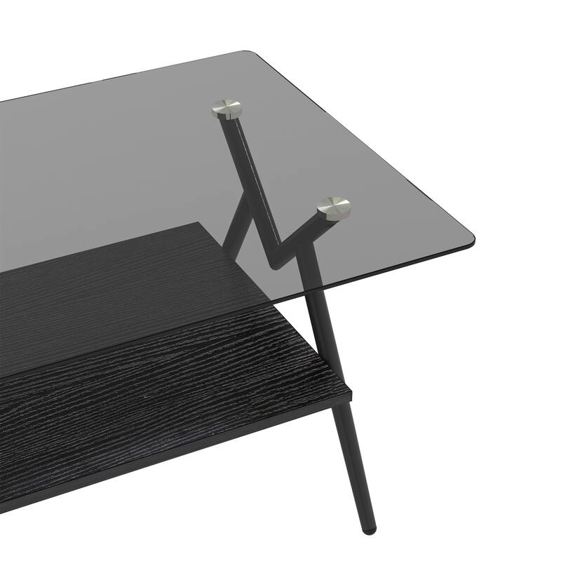 Rectangle Coffee Table with Tempered Glass Top and Shelf
