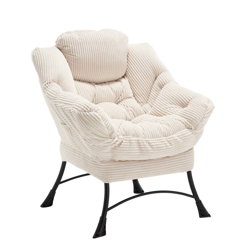 Cotton Lazy Chair with Ottoman, Modern Lounge Accent Chair with Armrests, Side Pocket, and Sturdy Steel Frame