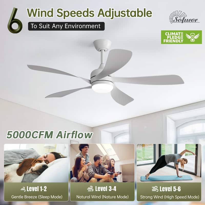 52" Indoor Noiseless Ceiling Fan with Integrated LED Light and Remote