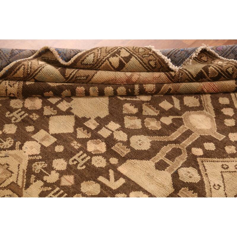 Hand Knotted Oriental 100% Wool Carpet Traditional Tribal Brown Hamedan Runner Rug - 9' 8'' X 4' 0''