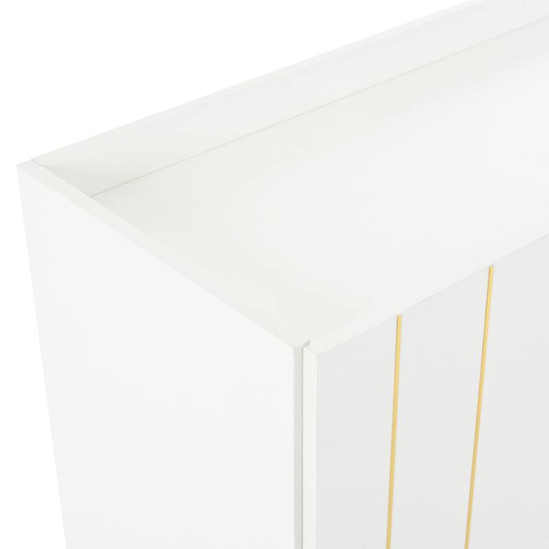 Roomfitters Modern Shoe Cabinet with Gold Line Doors, Sideboard and TV Stand with Adjustable Shelves, for Living Room