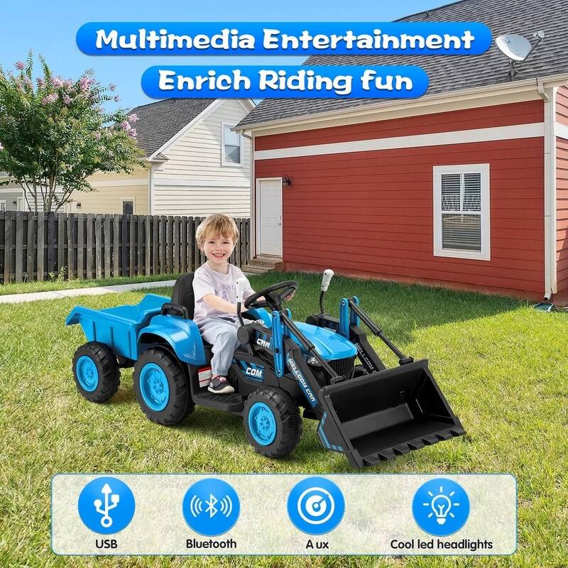 EROMMY Electric Ride-On Excavator Toy with Remote Control, Horn, Lights, Music Player, and Safety Belt - N/A