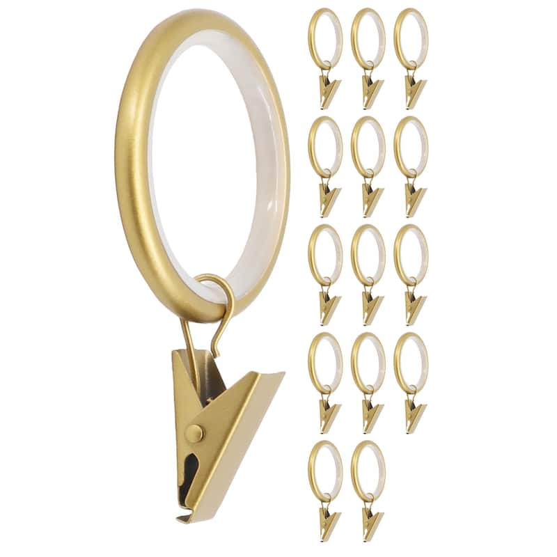 Meriville Drapery Curtain Rings with Clip - 1.5-Inch Inner Diameter with insert - Gold - Set  of 14