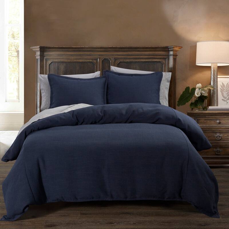 HiEnd Accents Camden Nubby Blue Traditional Style Bedding 3 Piece Comforter Set with Pillow Shams