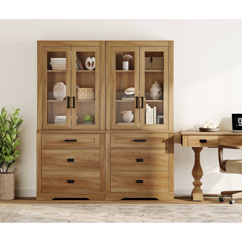 3 Tier Bookcase with Drawer,73.3" Tall Floor Standing Bookshelf - 63" - Walnut