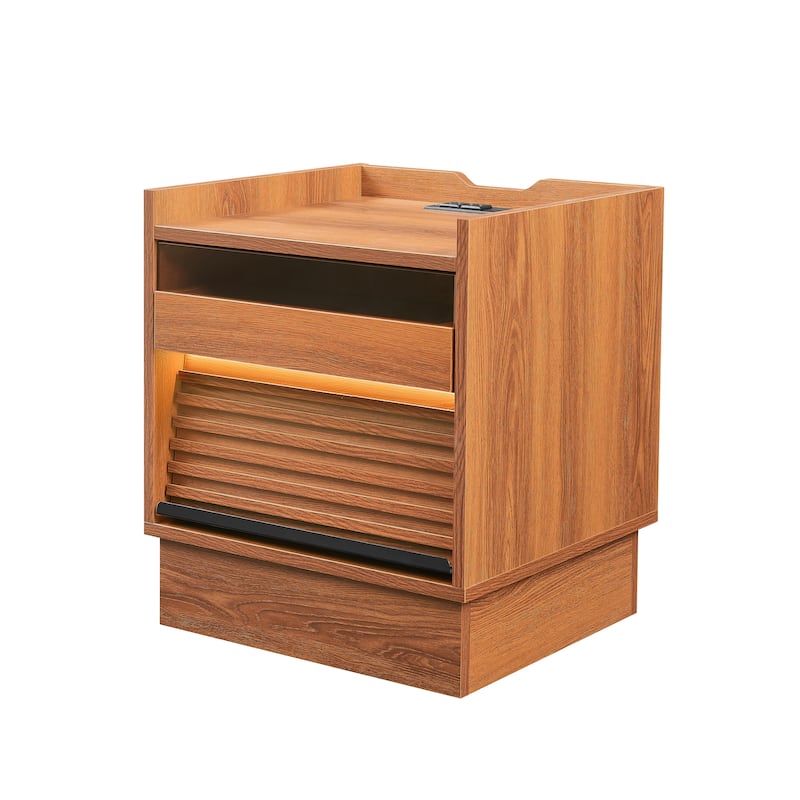 Mid Century Modern Nightstand with 2 Drawers and LED lights