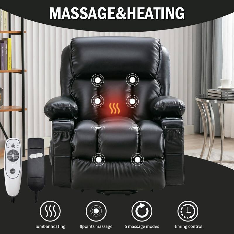Power Electric Massage Lift Lounge Chair with Heating and Vibration Functions, Fleece Leather with USB