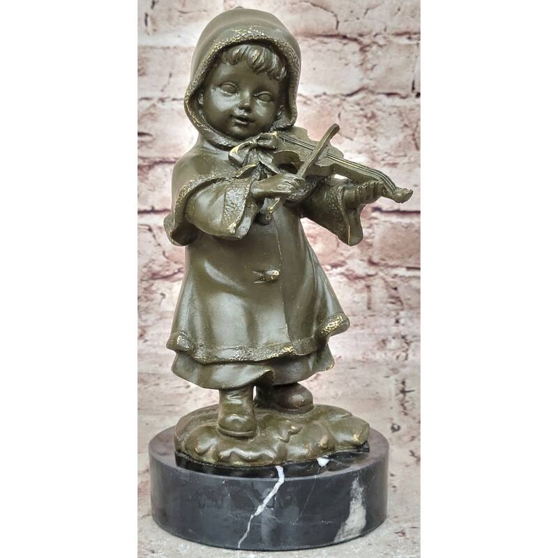 Bronze Child Violinist Sculpture – Young Girl Playing Fiddle Figurine