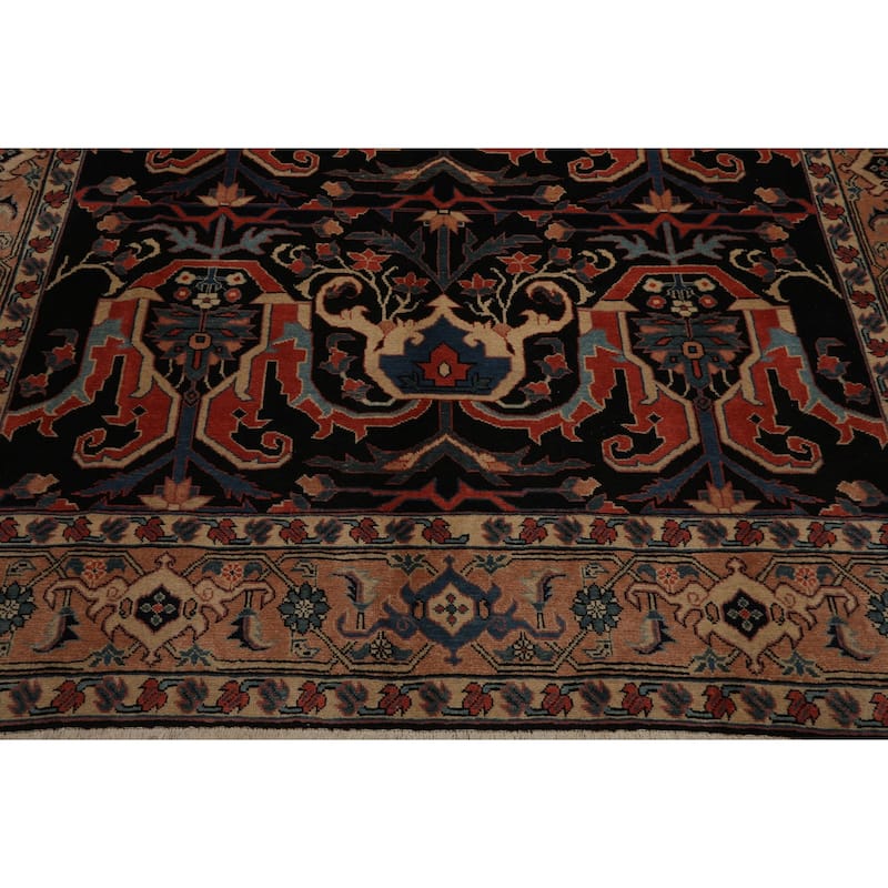 8'5''x9'1'' Hand Knotted Wool Charcoal Heriz Traditional Rug - 8' 5'' x 9' 1''