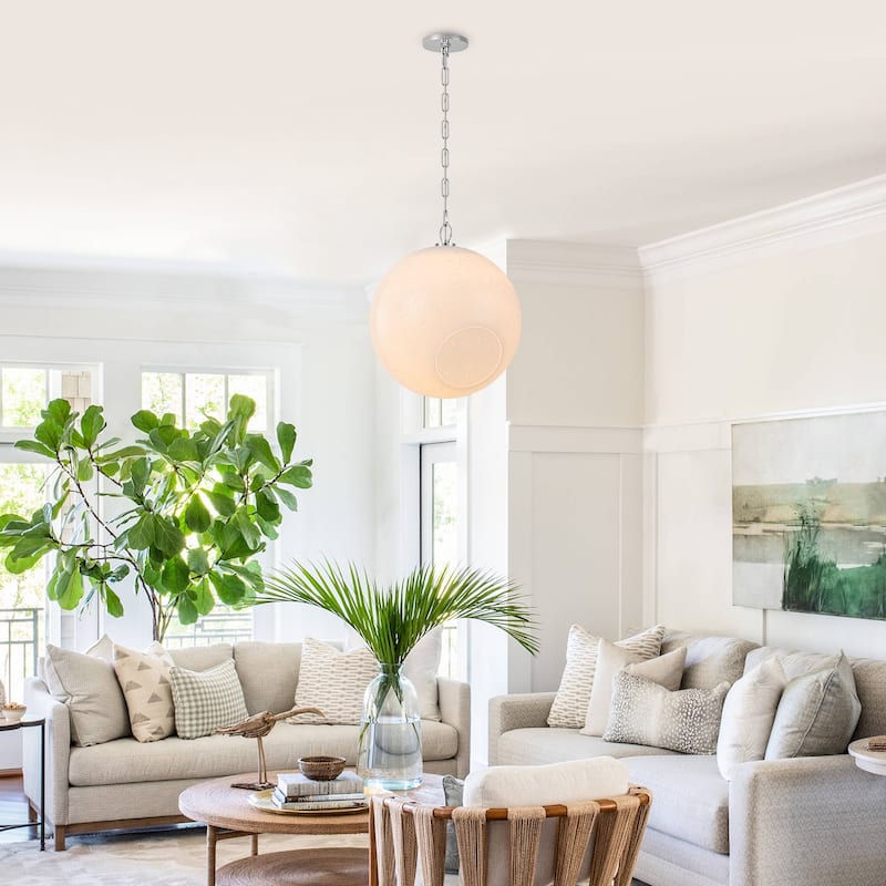 Modern White Bubble Glass Globe Pendant Light with Side Opening - Dia.16-in