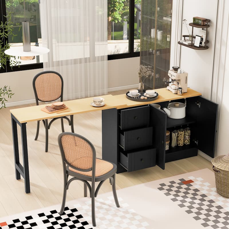 89.7" Wooden Sideboard with Extendable Table, 2 Doors & 3 Drawers Storage Cabinet for Living Room, Study, Kitchen
