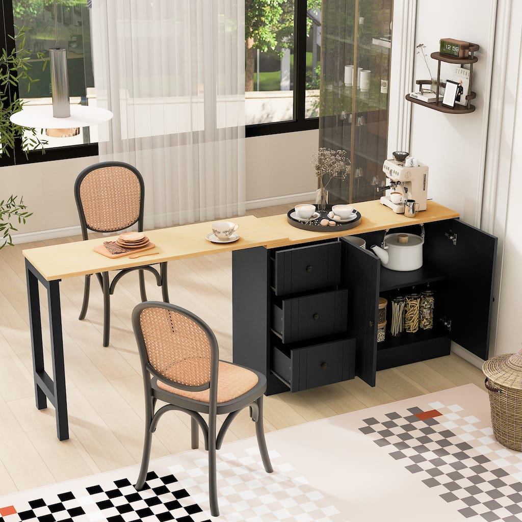 89.7"Wooden Sideboard with Extendable Table,Multifunctional Storage Cabinet with 2 Doors and 3 Drawers,for Living Room,Study