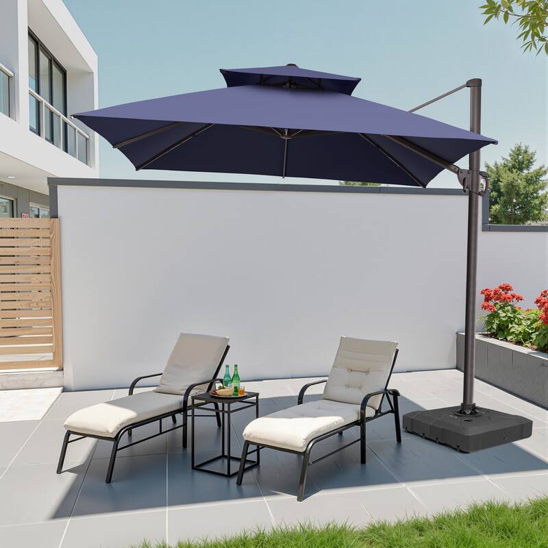 Pellebant 10 X 10 Ft Outdoor Patio Cantilever Offset Umbrella with Double Top - Navy Blue