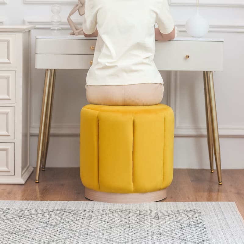 Adeco Round Upholstered Ottoman Flannelette Stool for Living Room