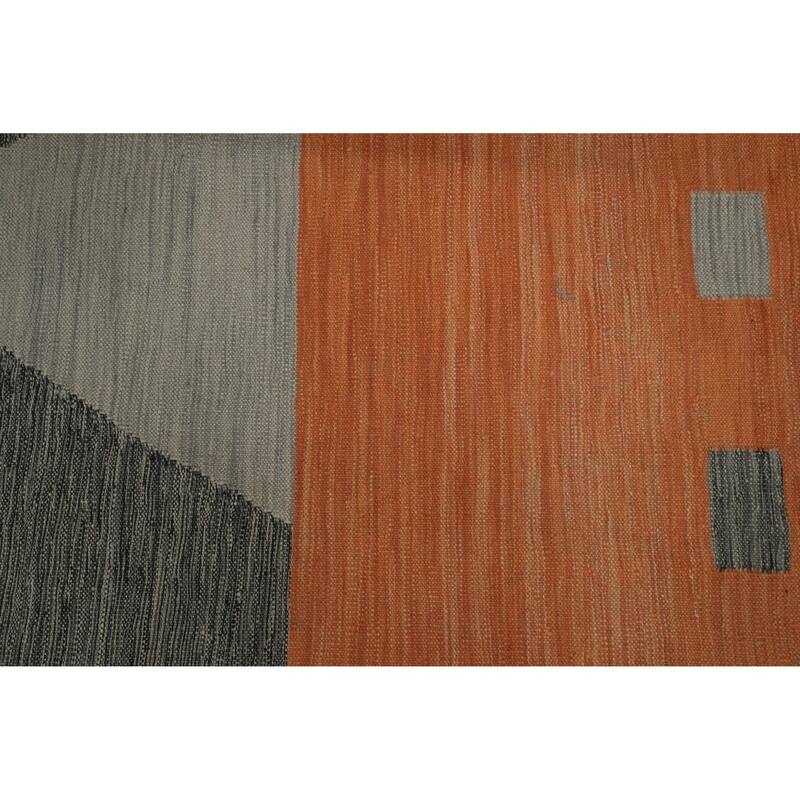 Hand Woven Oriental 100% Wool Carpet Southwestern Modern Greys & Charcoal Kilim Runner Rug - 11' 7'' X 2' 8''