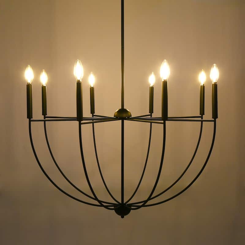 Modern 8-Light Matte Black Chandelier with Bowl-Shape for Dining Room - 35 " × 23.6 "