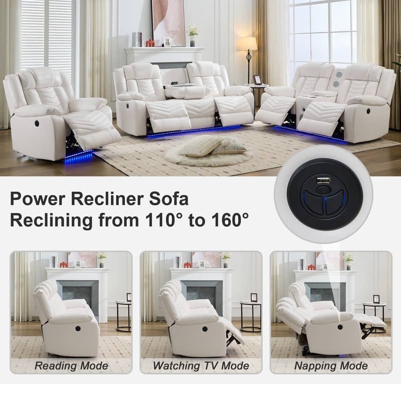 Power Recliner Sofa Set 6-Seater with Zero Gravity,Bass Speaker,Wireless Charger,USB/Type-C Ports,LED Lights,Cup Holders,Gray