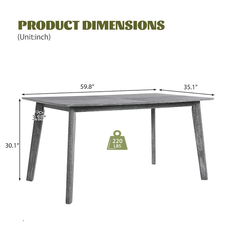 Retro Dining Table, Kitchen Room Table For 6,Minimalist Rectangular Dinette Table,Rubberwood Legs