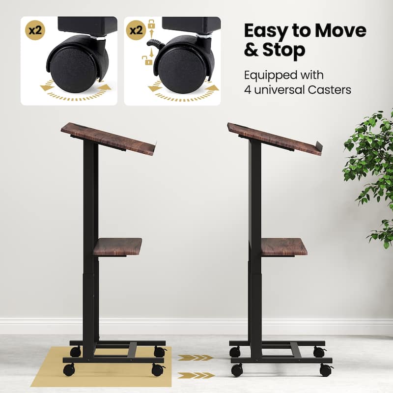 Gymax 2 PCS Rolling Podium Stand 40.5''-49'' Height Adjustable Lectern