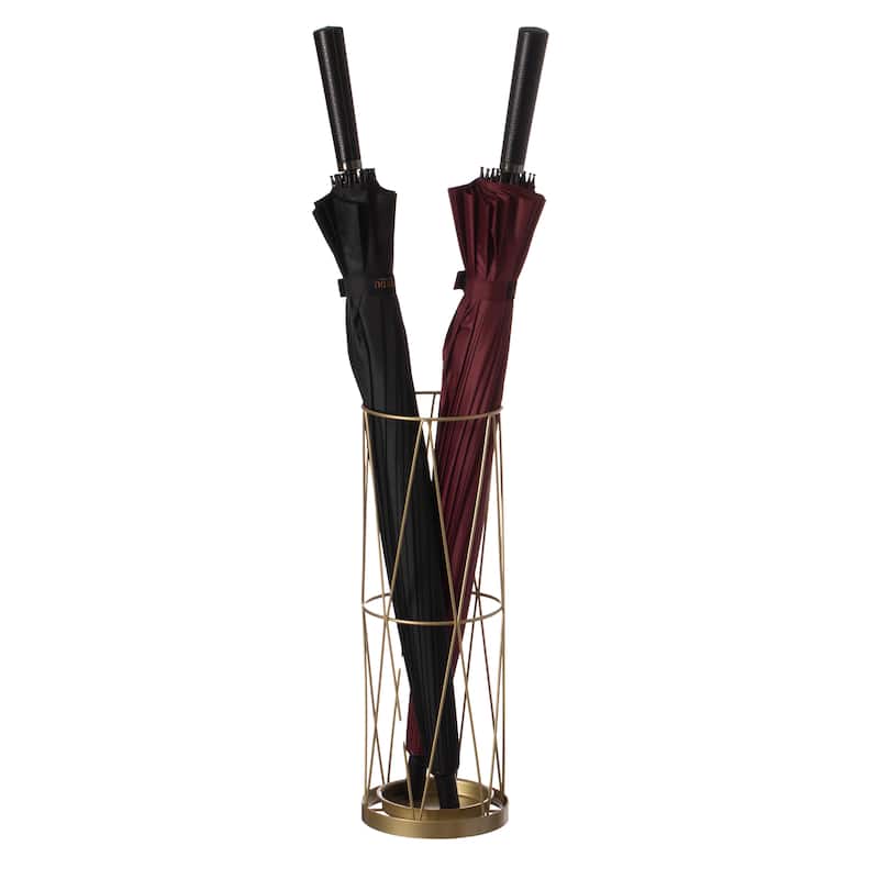 Gold Round Vertical Design Umbrella Holder Stand for Indoor and Outdoor with Drip Water Tray - Gold