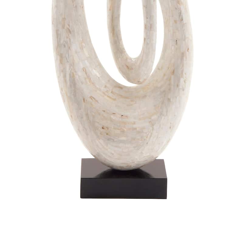 Mother of Pearl Shell Abstract Swirl Decorative Sculpture with Black Base - Gray or White - Roche River Decor