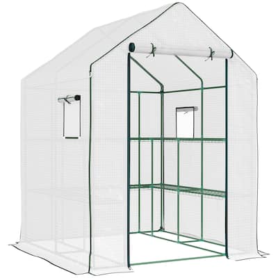 Portable Greenhouse, Water/UV Resistant Walk-In Small Outdoor Greenhouse with 2 Tier U-Shaped Flower Rack Shelves