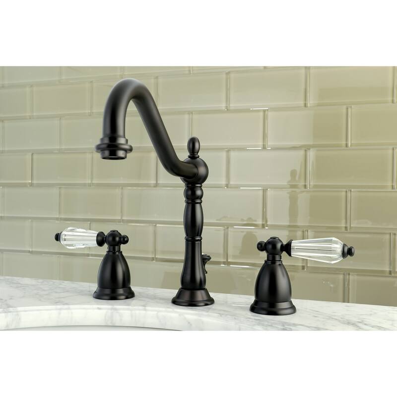 Wilshire Deck Mount Widespread Bathroom Faucet with Brass Pop-Up