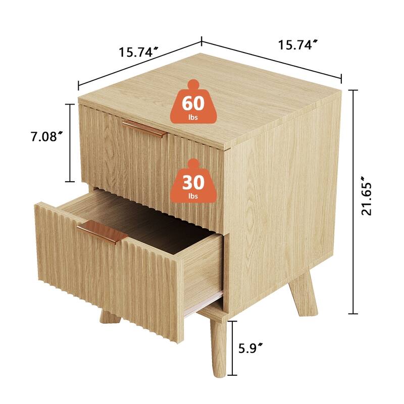 2-Drawer Wood Nightstand