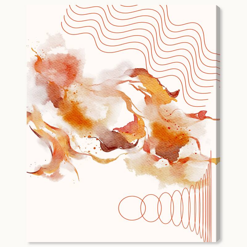 Wynwood Studio Canvas Abstract Wavy Lines and Circles Orange Modern & Contemporary Wall Art Canvas Print