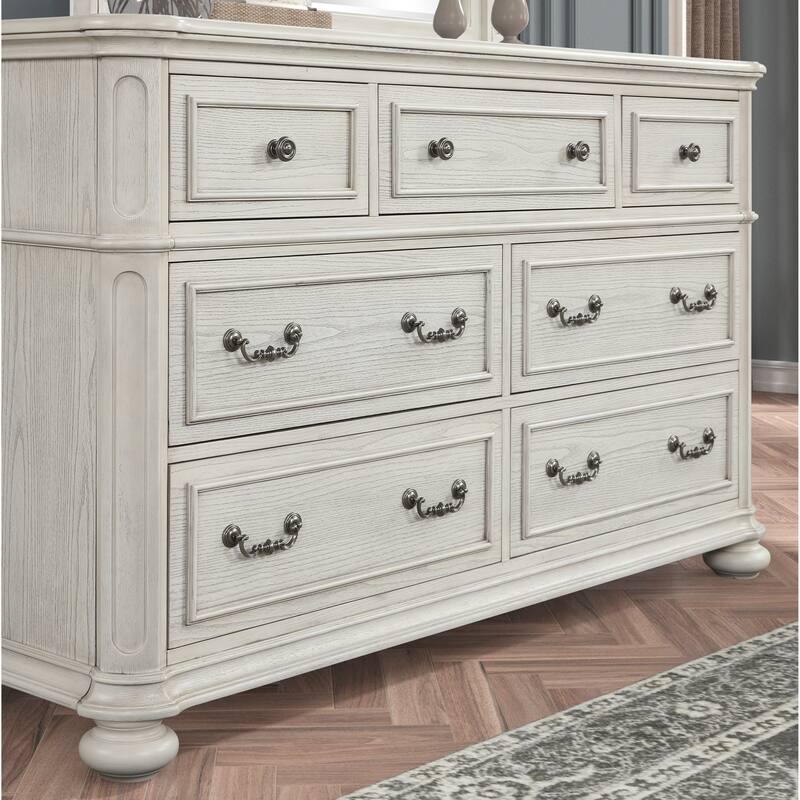 Roundhill Furniture Nelson French Traditional 6-Piece Bedroom Set, Antique White