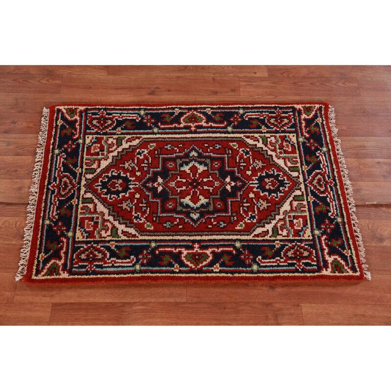 Hand Knotted Oriental 100% Wool Carpet Traditional Medallion Oranges & Rust Heriz (serapi) Area Rug - 3' 0'' X 2' 0''