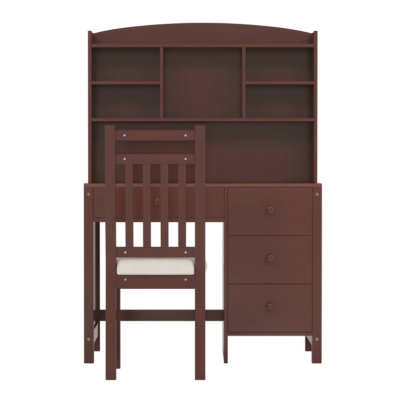 Computer Desk Set with 4 Drawers, Storage Shelf and Chair Writing Desk