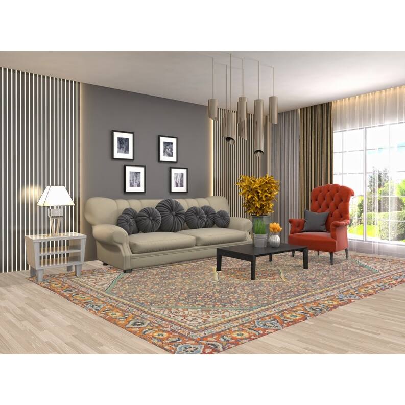 Hand Knotted Oriental 100% Wool Carpet Traditional Medallion Multi-Colored Mahal Area Rug - 12' 0'' X 7' 10''