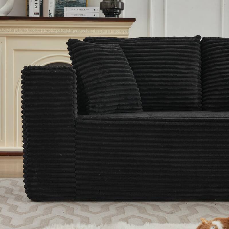 Modular Sectional Sofa with L-Shape Chaise, Oversized Corduroy Upholstered Cloud Sofa, Deep Seat Sofa with 2 Throw Pillows