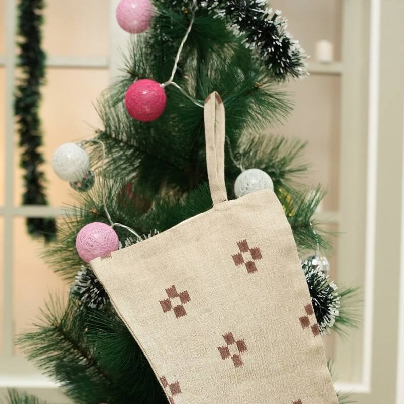 Fabdivine Linen or Cotton Hand Block Home Decorative Christmas Stockings - 16"X6.5"