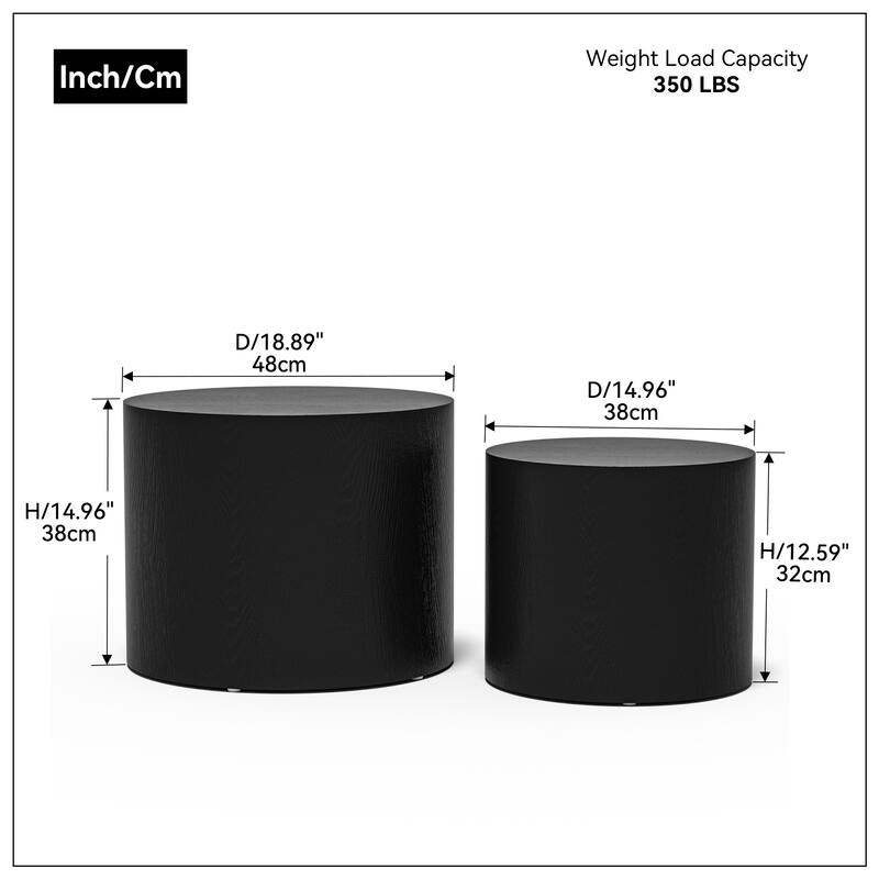 MDF with ash/oak/walnut veneer side table coffee table end table nesting table set of 2 for living room, office, bedroom
