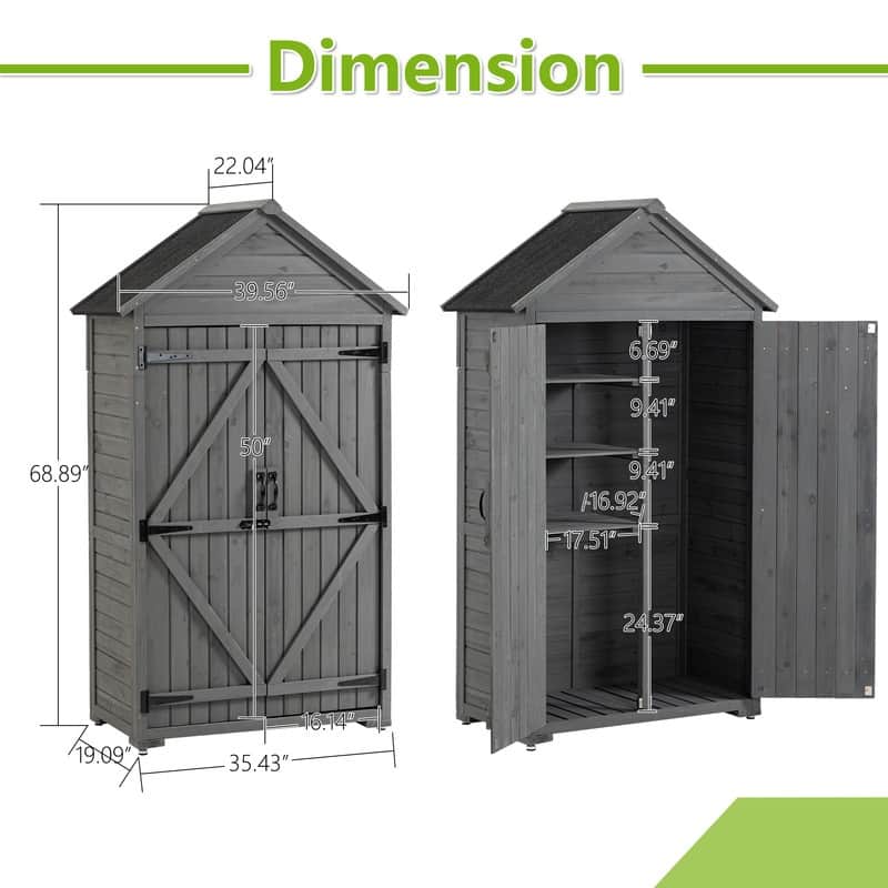 Outdoor Wooden Storage Cabinet, Garden Wood Tool Shed with Latch