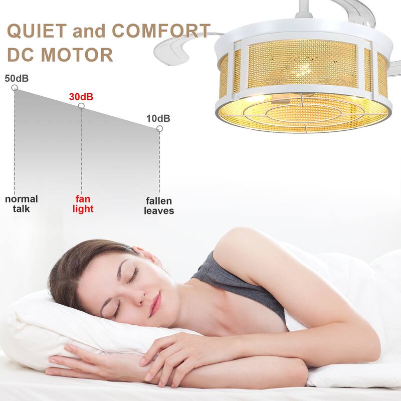 Bella Depot 42" Modern White Retractable Ceiling Fan with Light and Remote DC Motor