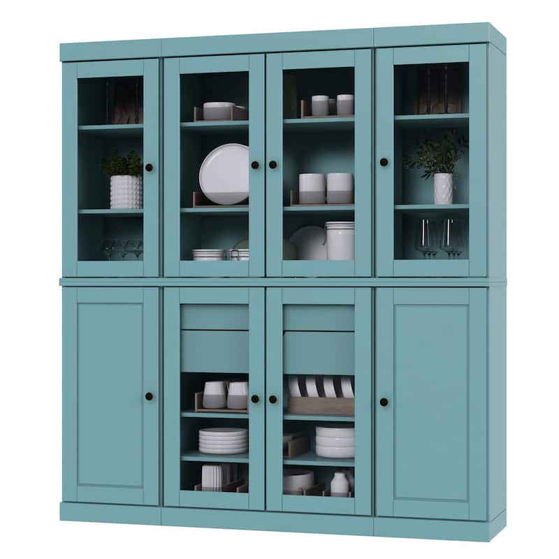 Palace Imports 100% Solid Wood Kitchen China Cabinet Pantry with Glass or Solid Wood Doors and 2-Drawer Kit - 65" x 71.5"