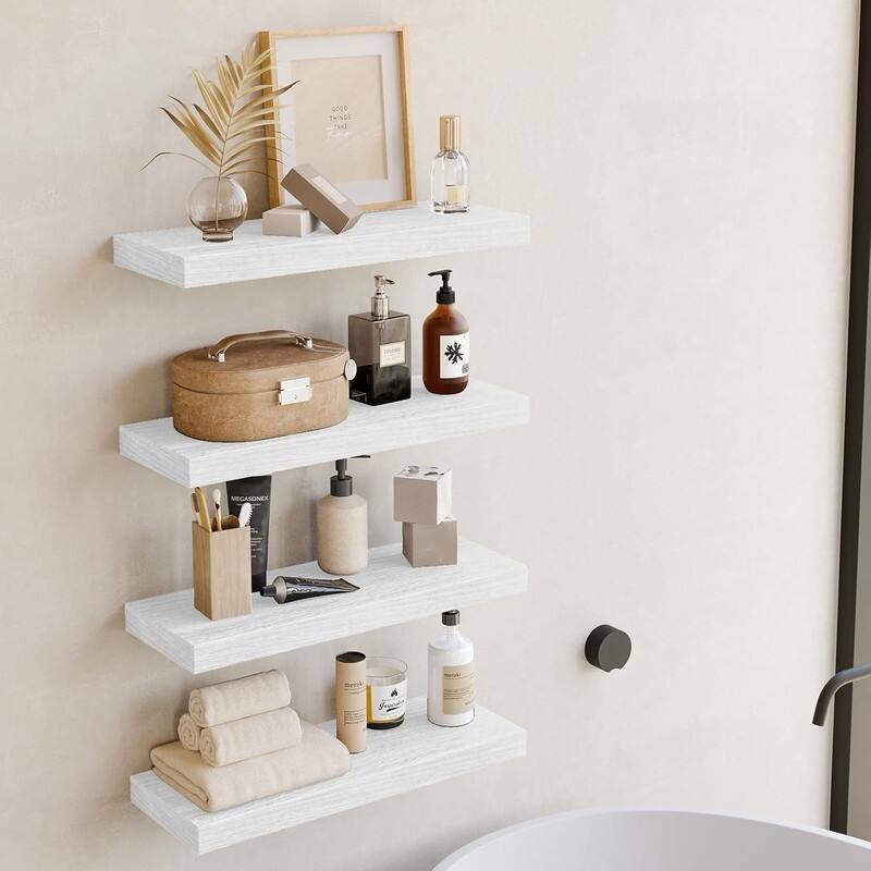 Floating Shelves, Rustic Wood Finish Wall Shelves Set of 4 - 15.8"D x 5.5"W x 1.2"H