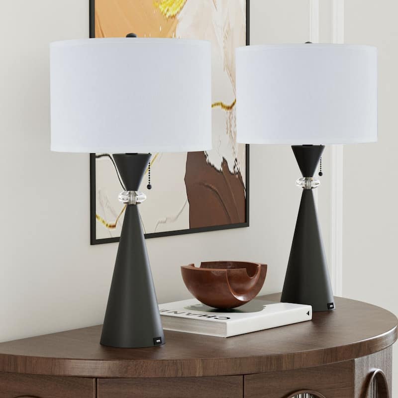 Maxax 28.25" Nickel Table Lamp Set with USB (Set of 2) - Black