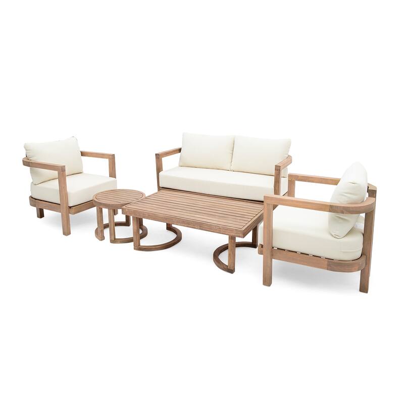 Wichita Outdoor 5-piece Acacia Wood Chat Set with Cushions by Christopher Knight Home