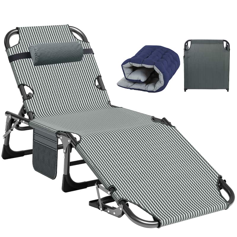Portable Folding Camping Cot with Mattress Pillow, Patio Lounge Chair