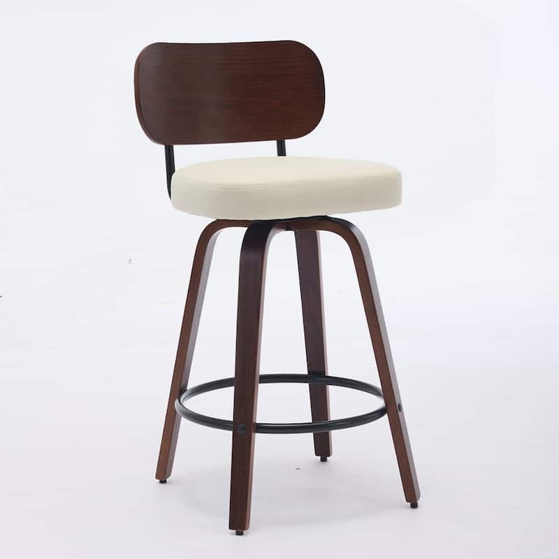 Upholstered Faux Leather Counter Height Barstools with Walnut Back and Bentwood Legs