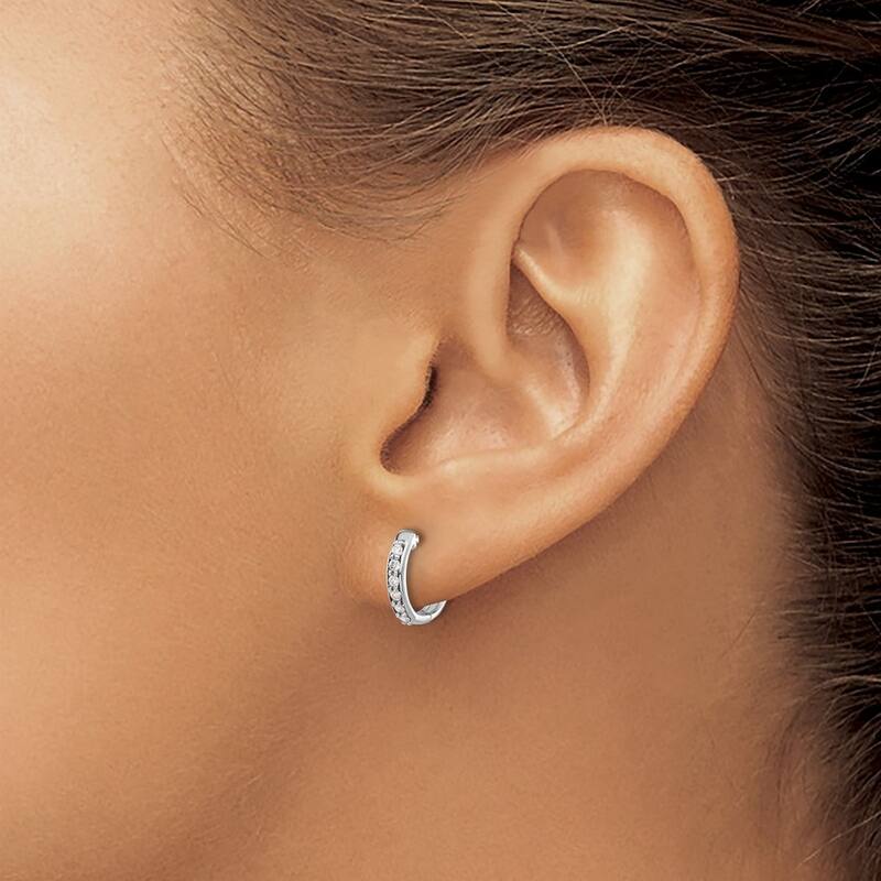 Curata 14k White Gold Solid Open back Diamond Hoop Earrings - 11x12mm Wide 2mm Thick